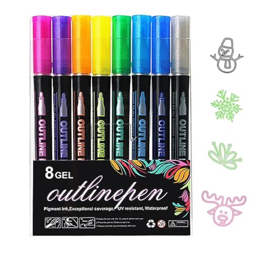 Yiohejy Glitter Outline Gel Pens, Double Line Paint Marker Outline Marker Glitter Painting Pens With Precision Tip For Art Supplies Scrapbook Metal Wood Ceramic von Yiohejy