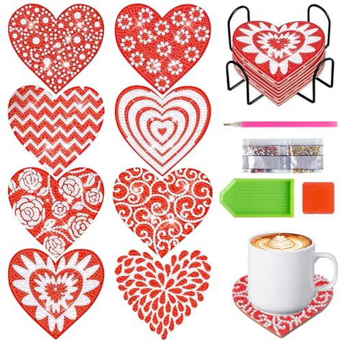 Yiomxhi 8 Stück Diamond Painting Untersetzer für Gläser mit Halter, Valentinstag Tischuntersetzer Holz Glasuntersetzer, DIY Herz Bastel Erwachsene Getränkeuntersetzer für Getränke Tassen Tisch Yiomxhi 8 Stück Diamond Painting Untersetzer für Gläser mit Halter, Valentinstag Tischuntersetzer Holz Glasuntersetzer, DIY Herz Bastel Erwachsene Getränkeuntersetzer für Getränke Tassen Tisch von Yiomxhi