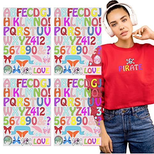 204 Stück 3,8 cm Wärmeübertragungsbuchstaben und Zahlen Alphabet Stoff Vinyl Buchstaben DIY für Sport Trikots T Shirts Kleidung Slogan Druck Handwerk Dekoration (4 Blatt pro Set) (Farbe 3) von Yiootop