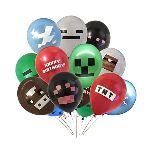 Minecraft Geburtstagsdekorationen, Gaming-Themenparty-Zubehör mit Ribboon, 30,5 cm, Minecraft-Gaming-Geburtstagsballons für Jungen und Mädchen, Minecraft-Themenparty-Zubehör, Dekorationen, 12 Stück von Yiran