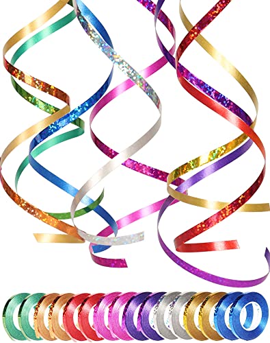 16 Rollen Ringelband Geschenkband Set, 5MM Geschenkbänder für Geburtstag Luftballons Hochzeit Geschenkverpackung Florist Luftballon Schleifen Glitzer Ballonband Bunt,Basteln, Partydeko, Hochzeitsdeko von Yiran