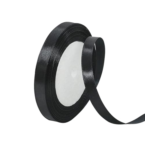 2pcs Satinband Schwarz 10mm, 22 Meters Dekoration Präsent Geschenkband breit Schleifenband, Stoffband für kleid Hochzeit, Taufe und Geburtstag Geschenke,Satin Dekoband, Deko Band Geschenkverpackung von Yiran