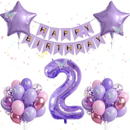 30 Stück Mädchen 2. Geburtstag rosa lila Schmetterling Set, rosa lila Geburtstagsballons Banner Folie Nummer 2 Schmetterling Thema für Mädchen 2 Jahre alte Party Dekoration 30 Stück Mädchen 2. Geburtstag rosa lila Schmetterling Set, rosa lila Geburtstagsballons Banner Folie Nummer 2 Schmetterling Thema für Mädchen 2 Jahre alte Party Dekoration von Yiran