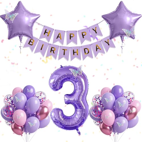 30-teiliges Schmetterlingsset für Mädchen zum 3. Geburtstag, Rosa, Lila, Geburtstagsballons, Banner, Folie, Nummer 3, Schmetterlings-Thema für Mädchen, 3 Jahre alt, Party-Dekoration 30-teiliges Schmetterlingsset für Mädchen zum 3. Geburtstag, Rosa, Lila, Geburtstagsballons, Banner, Folie, Nummer 3, Schmetterlings-Thema für Mädchen, 3 Jahre alt, Party-Dekoration von Yiran