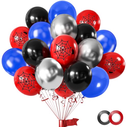 50 Stück rot-blau-schwarze Ballon-Set, 30,5 cm, Happy Birthday-Latex-Ballon, rot-blau-schwarze Luftballons mit metallischem Silberballon für Jungen und Mädchen, Spinnen-Thema, 50 Stück rot-blau-schwarze Ballon-Set, 30,5 cm, Happy Birthday-Latex-Ballon, rot-blau-schwarze Luftballons mit metallischem Silberballon für Jungen und Mädchen, Spinnen-Thema, von Yiran