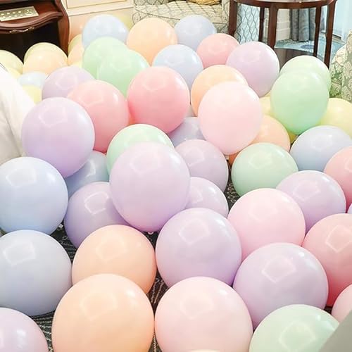 Bunte Pastell-Luftballons, 100Stück, Latex, 5“ (10Stück pro Farbe, 10Farben) mit Ballonersatz und Band, Regenbogen-Makronen-Partyballons für Party-Dekoration, Geburtstag, Hochzeit, Feiern, Ballonbogen von Yiran