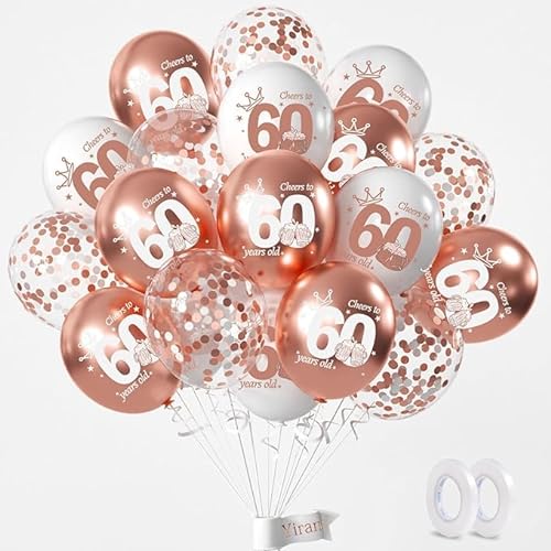Geburtstag Luftballons 60 Geburtstag Mädchen Deko Geschenk für,15 Stück 60Geburtstag Mädchen Rosegold Deko,Konfetti-Luftballons Happy Birthday Ballons Rose Gold Deko,Birthday Party Deko von Yiran