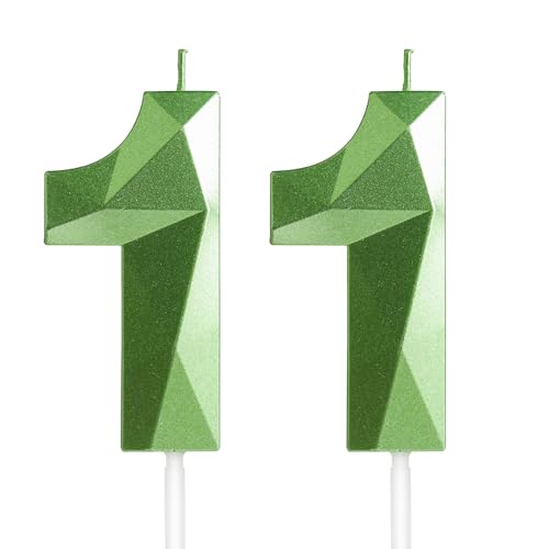 Geburtstagskerzen Zahl 11 Grün - Grüne Kerzen 3D Kerzen für Junge Mädchen Geburtstagstorten, Kerzen zum 11 Geburtstagsdeko (Nummer 11 Kerze, Tortenkerzen) Geburtstagsparty, Feier von Yiran