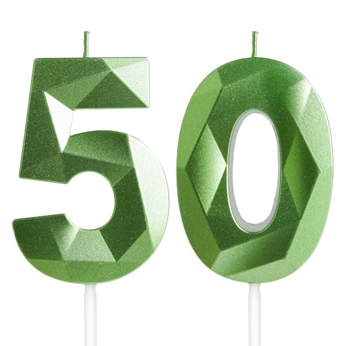 Geburtstagskerzen Zahl 50 Grün - Grüne Kerzen 3D Kerzen für Frauen Männer Geburtstagstorten, Kerzen zum 50 Geburtstagsdeko (Nummer 50 Kerze, Tortenkerzen) Geburtstagsparty, Feier von Yiran