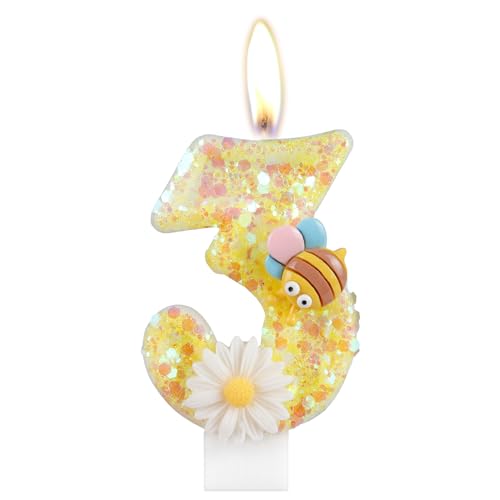 Geburtstagskerzen Zahlen 3, Geburtstagsdeko 3 Jahr Junge Mädchen, Gelb Kerzen Geburtstag, Honigbiene und Blume Tortendeko Geburtstag, Personalisierte Geburtstagskerzen Torte Deko KinderGeburtstags Geburtstagskerzen Zahlen 3, Geburtstagsdeko 3 Jahr Junge Mädchen, Gelb Kerzen Geburtstag, Honigbiene und Blume Tortendeko Geburtstag, Personalisierte Geburtstagskerzen Torte Deko KinderGeburtstags von Yiran
