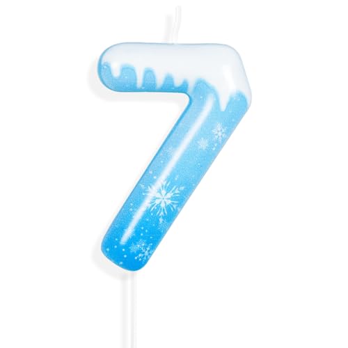 Geburtstagskerzen Zahlen Nummer 7, Frozen 3D mit Schneeflocke Geburtstagskerzen,Blue White Geburtstag Kerzen,Tortendeko Geburtstag,Geburtstagskerzen für Geburtstagsdeko von Yiran