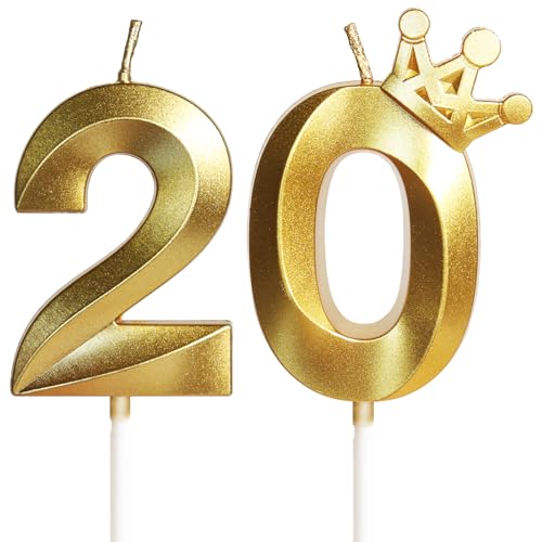 Geburtstagskerzen Zahlen mit Krone 20, 5cm 3D Gold Geburtstagskerzen, Geburtstag Kerzen,Kerzen Geburtstag,Tortenaufsätze Kuchen Topper Dekoration Hochzeit Geburtstag Jubiläum Feier Lieferungen(20） von Yiran
