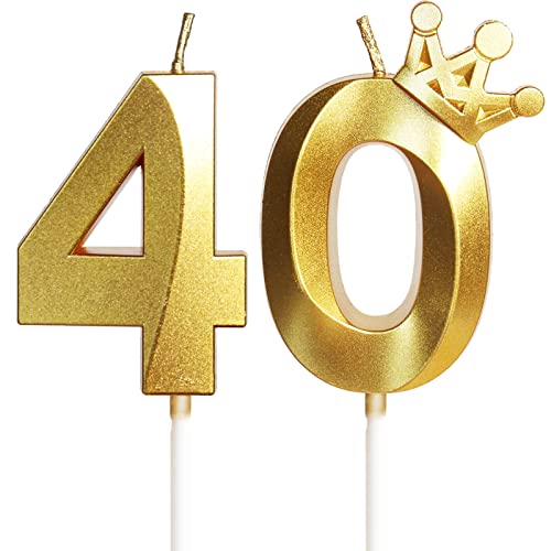Yiran 40er Geburtstagskerzen mit Krone, 5cm 3D Gold, Kuchendekoration, Hochzeit, Jubiläum, Feier, Unparfümiert von Yiran