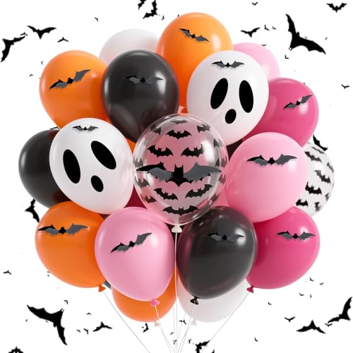 Halloween-Luftballons und 12 schwarze Kunststoff-Fledermäuse, 30,5 cm, Goast-Fledermaus-Muster, Latex-Partyballons für Kinder, Halloween-Party, 36 Stück Halloween-Luftballons und 12 schwarze Kunststoff-Fledermäuse, 30,5 cm, Goast-Fledermaus-Muster, Latex-Partyballons für Kinder, Halloween-Party, 36 Stück von Yiran