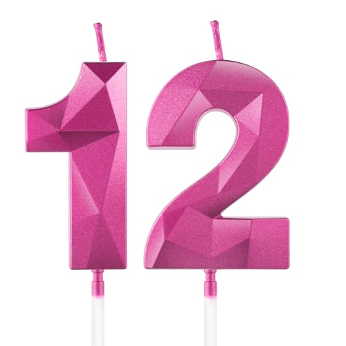 Kerzen zum 12. Geburtstag, Zahl 12, Kerze für den 12. Geburtstag, Dekoration, 3D-Design, Kuchendekoration, Dekoration für Mädchen, Damen, Geburtstag, Mottoparty, Hochzeit, Jahrestag, Feier, Rosa Kerzen zum 12. Geburtstag, Zahl 12, Kerze für den 12. Geburtstag, Dekoration, 3D-Design, Kuchendekoration, Dekoration für Mädchen, Damen, Geburtstag, Mottoparty, Hochzeit, Jahrestag, Feier, Rosa von Yiran