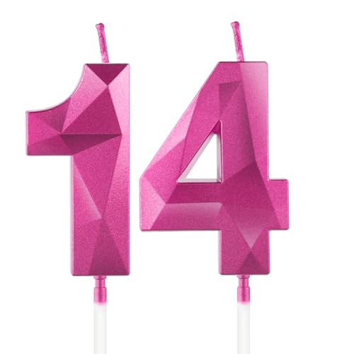 Kerzen zum 14. Geburtstag, Zahl 14, Kerze für den 14. Geburtstag, Dekoration, 3D-Design, Kuchendekoration, Dekoration für Mädchen, Damen, Geburtstag, Mottoparty, Hochzeit, Jahrestag, Feier, Rosa Kerzen zum 14. Geburtstag, Zahl 14, Kerze für den 14. Geburtstag, Dekoration, 3D-Design, Kuchendekoration, Dekoration für Mädchen, Damen, Geburtstag, Mottoparty, Hochzeit, Jahrestag, Feier, Rosa von Yiran