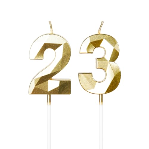 Kerzen zum 23. Geburtstag, Zahl 23, goldene Kerzen, Geburtstagskerze für Kuchen, Happy Birthday Kerze, Tortenaufsatz, Dekorationen für Geburtstagsparty, Hochzeitstag, Feier Supplies von Yiran
