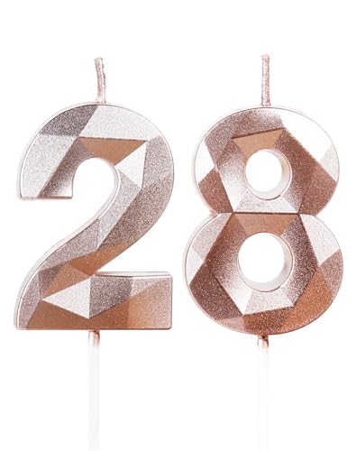 Kerzen zum 28. Geburtstag, Zahl 28, Roségold-Kerzen, Geburtstagskerze für Kuchen, Happy Birthday Kerze, Tortenaufsatz, Dekorationen für Geburtstagsfeier, Hochzeitstag, Feier Kerzen zum 28. Geburtstag, Zahl 28, Roségold-Kerzen, Geburtstagskerze für Kuchen, Happy Birthday Kerze, Tortenaufsatz, Dekorationen für Geburtstagsfeier, Hochzeitstag, Feier von Yiran