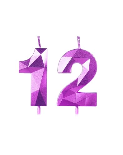 Lila Kerzen zum 12. Geburtstag für Kuchen, Kerze Nummer 12 für 12. Geburtstag, Dekoration, 3D-Design, Kuchendekoration, Dekoration für Jungen, Mädchen, Frauen, Männer, Geburtstag, Mottoparty, Lila Kerzen zum 12. Geburtstag für Kuchen, Kerze Nummer 12 für 12. Geburtstag, Dekoration, 3D-Design, Kuchendekoration, Dekoration für Jungen, Mädchen, Frauen, Männer, Geburtstag, Mottoparty, von Yiran