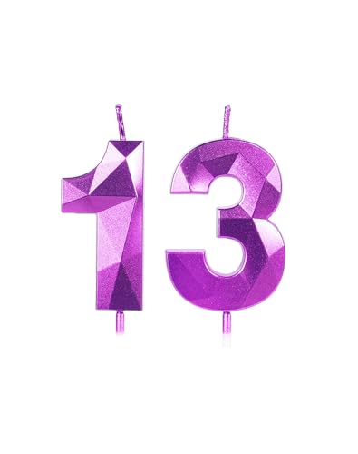 Lila Kerzen zum 13. Geburtstag für Kuchen, Kerze Nummer 13 für 13. Geburtstag, Dekoration, 3D-Design, Kuchendekoration, Dekoration für Jungen, Mädchen, Frauen, Männer, Geburtstag, Mottoparty, Lila Kerzen zum 13. Geburtstag für Kuchen, Kerze Nummer 13 für 13. Geburtstag, Dekoration, 3D-Design, Kuchendekoration, Dekoration für Jungen, Mädchen, Frauen, Männer, Geburtstag, Mottoparty, von Yiran