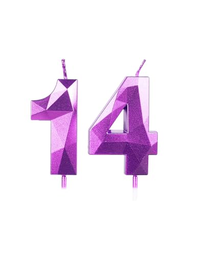 Lila Kerzen zum 14. Geburtstag, Zahl 14, Kerze für 14. Geburtstag, Dekoration, 3D-Design, Kuchendekoration, Dekoration für Jungen, Mädchen, Frauen, Männer, Geburtstag, Mottoparty, Hochzeiten, Lila Kerzen zum 14. Geburtstag, Zahl 14, Kerze für 14. Geburtstag, Dekoration, 3D-Design, Kuchendekoration, Dekoration für Jungen, Mädchen, Frauen, Männer, Geburtstag, Mottoparty, Hochzeiten, von Yiran