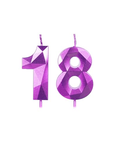 Lila Kerzen zum 18. Geburtstag, Zahl 18, Kerze für 18. Geburtstag, Dekoration, 3D-Design, Kuchendekoration, Dekoration für Jungen, Mädchen, Frauen, Männer, Geburtstag, Mottoparty, Hochzeiten, Lila Kerzen zum 18. Geburtstag, Zahl 18, Kerze für 18. Geburtstag, Dekoration, 3D-Design, Kuchendekoration, Dekoration für Jungen, Mädchen, Frauen, Männer, Geburtstag, Mottoparty, Hochzeiten, von Yiran