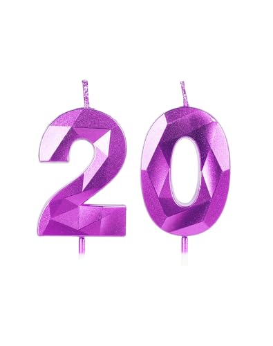 Lila Kerzen zum 20. Geburtstag für Kuchen, Zahl 20 Kerze für 20. Geburtstag, Dekoration, 3D-Design, Kuchendekoration, Dekoration für Jungen, Mädchen, Frauen, Männer, Geburtstag, Mottoparty, Lila Kerzen zum 20. Geburtstag für Kuchen, Zahl 20 Kerze für 20. Geburtstag, Dekoration, 3D-Design, Kuchendekoration, Dekoration für Jungen, Mädchen, Frauen, Männer, Geburtstag, Mottoparty, von Yiran