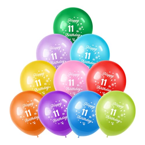 Luftballons zum 11. Geburtstag, 10 Stück, 30,5 cm, Latex, sortiert, mehrfarbig, Zahlenballons, Zahlenballons, Zahl 11, Luftballons für Jungen, Mädchen, Kinder, 11. Geburtstag, Partydekoration, 11. von Yiran