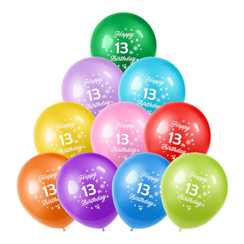 Luftballons zum 13. Geburtstag, 10 Stück, 30,5 cm, Latex, verschiedene Farben, Zahlenballons, Zahlenballons, Zahl 13, Luftballons für Jungen und Mädchen, Kinder, 12 Jahre alt, von Yiran