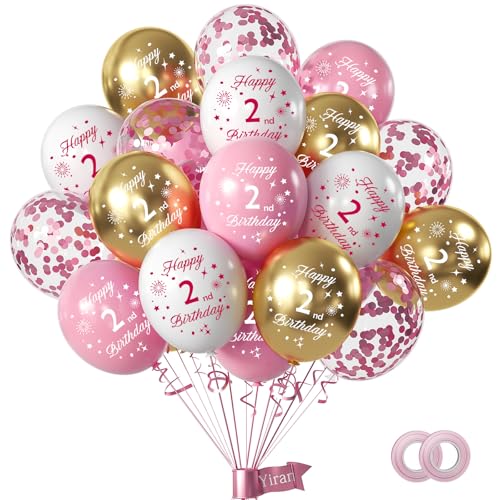 Luftballons zum 2. Geburtstag für Mädchen, 30,5 cm, Rosa und Weißgold, Happy 2nd Birthday, bedruckte Latex-Partyballons, Dekorationen für Mädchen, Jahrestag, Partyzubehör, 16 Stück Luftballons zum 2. Geburtstag für Mädchen, 30,5 cm, Rosa und Weißgold, Happy 2nd Birthday, bedruckte Latex-Partyballons, Dekorationen für Mädchen, Jahrestag, Partyzubehör, 16 Stück von Yiran