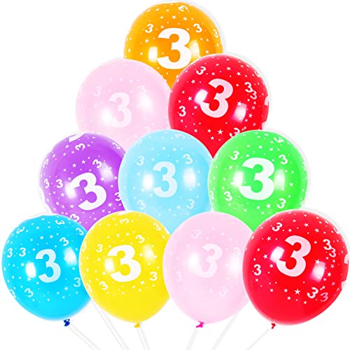 Luftballons zum 3. Geburtstag, 10 Stück, 30,5 cm, Latex, Bunte Farben, Geburtstagsballons, Zahlenballons, Zahl 3, Luftballons für 3 Jahre alten Geburtstag, 3. Jubiläen, Partydekorationszubehör von Yiran