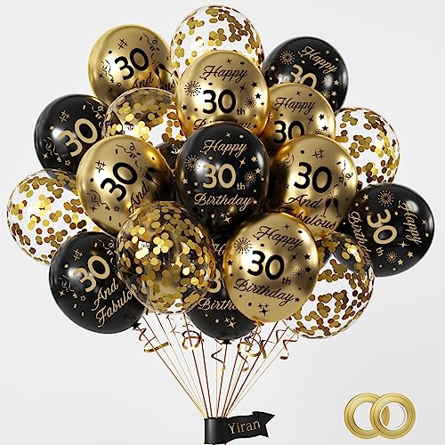 Schwarz Gold 30 Geburtstag Deko,15 Stück Luftballons Geburtstag Deko 30 Junge Mädchen,Happy Birthday Ballons Schwarz Gold Deko Set,Happy Birthday Ballon 30 Jahre für Party Dekoration,Geburtstagsparty von Yiran