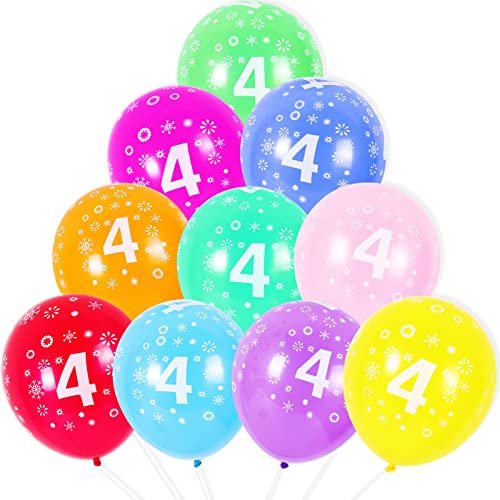 Luftballons zum 4. Geburtstag, 10 Stück, 30,5 cm, Latex, Bunte Farben, Geburtstagsballons, Zahlenballons, Zahl 4, Luftballons für 4 Jahre Alten Geburtstag, 4. Jubiläen, Partydekorationszubehör von Yiran