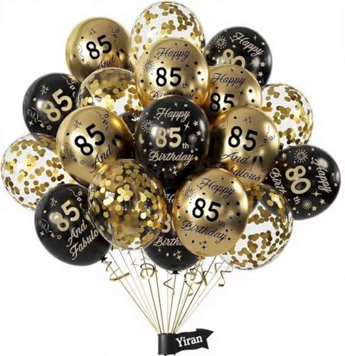 Luftballons zum 85. Geburtstag, Latex-Konfetti, schwarz-goldfarben, Party-Dekorationen für Männer und Frauen, Jubiläumszubehör, 15 Stück Luftballons zum 85. Geburtstag, Latex-Konfetti, schwarz-goldfarben, Party-Dekorationen für Männer und Frauen, Jubiläumszubehör, 15 Stück von Yiran