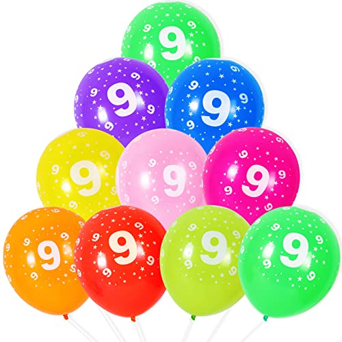 Luftballons zum 9. Geburtstag, 10 Stück, 30,5 cm, Latex, Bunte Farben, Geburtstagsballons, Zahlenballons, Zahl 9, Luftballons für 9 Jahre alten Geburtstag, 9. Jubiläen, Partydekorationszubehör von Yiran