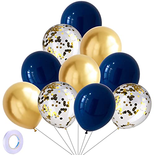 Marineblau, Konfetti & Metallic Gold Luftballons – Packung mit 30 Stück Latexballons Metallic Gold Luftballons 12" mit 1 Stück Band, Dekorationen für Geburtstagsfeiern, Hochzeiten, Jubiläen und Feiern von Yiran