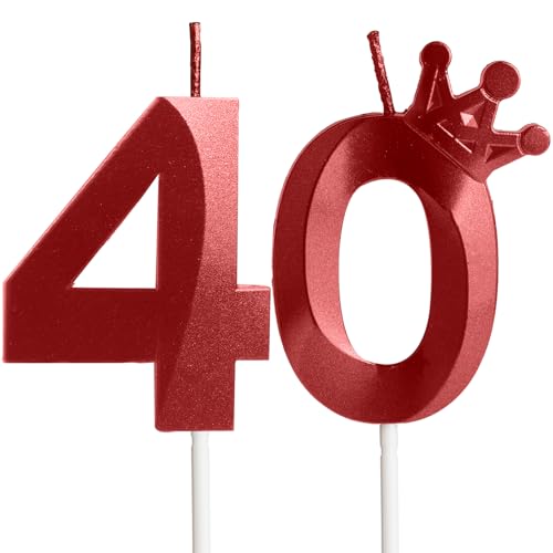 Rote Kerzen zum 40. Geburtstag mit Krone, Zahl 40, Kerze zum 40. Geburtstag, für Kuchendekorationen, Geburtstagskerzen, Kuchendekoration, Dekoration für Mädchen, Jungen, Männer, Frauen, Rote Kerzen zum 40. Geburtstag mit Krone, Zahl 40, Kerze zum 40. Geburtstag, für Kuchendekorationen, Geburtstagskerzen, Kuchendekoration, Dekoration für Mädchen, Jungen, Männer, Frauen, von Yiran