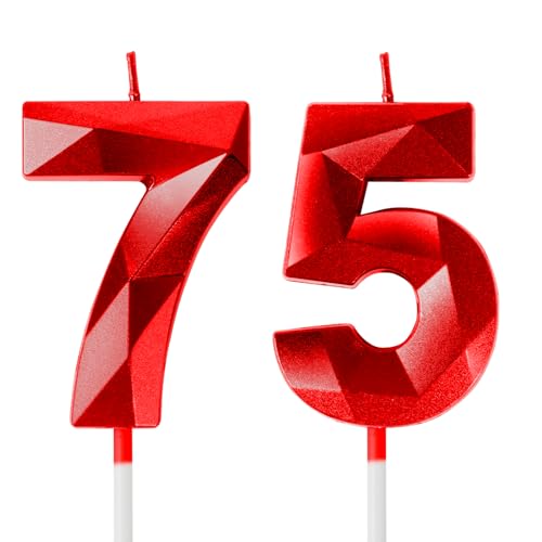 Rote Kerzen zum 75. Geburtstag, Zahl 75, Kerze für 75. Geburtstag, Dekoration, 3D-Design, Kuchendekoration, Dekoration für Jungen, Mädchen, Frauen, Männer, Geburtstag, Mottoparty, Hochzeiten, Rote Kerzen zum 75. Geburtstag, Zahl 75, Kerze für 75. Geburtstag, Dekoration, 3D-Design, Kuchendekoration, Dekoration für Jungen, Mädchen, Frauen, Männer, Geburtstag, Mottoparty, Hochzeiten, von Yiran