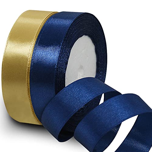 Satinband Dunkelblau Mit Gold 25mm, 22 Meters Dekoration Präsent Geschenkband breit Schleifenband, Stoffband für kleid Hochzeit, Taufe und Geburtstag Geschenke,Satin Dekoband, Deko Geschenkverpackung Satinband Dunkelblau Mit Gold 25mm, 22 Meters Dekoration Präsent Geschenkband breit Schleifenband, Stoffband für kleid Hochzeit, Taufe und Geburtstag Geschenke,Satin Dekoband, Deko Geschenkverpackung von Yiran