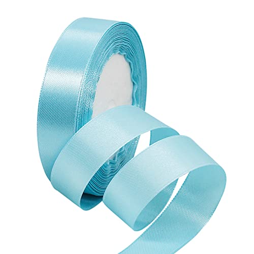 Satinband Himmelblau 20mm, 22 Meters Dekoration Präsent Geschenkband breit Schleifenband, Stoffband für kleid Hochzeit, Taufe und Geburtstag Geschenke,Satin Dekoband, Deko Band Geschenkverpackung von Yiran