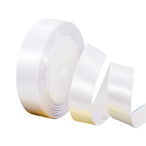 Satinband Weiss 20mm, 22 Meters Dekoration Präsent Geschenkband breit Schleifenband, Stoffband für kleid Hochzeit, Taufe und Geburtstag Geschenke,Satin Dekoband, Deko Band Geschenkverpackung von Yiran