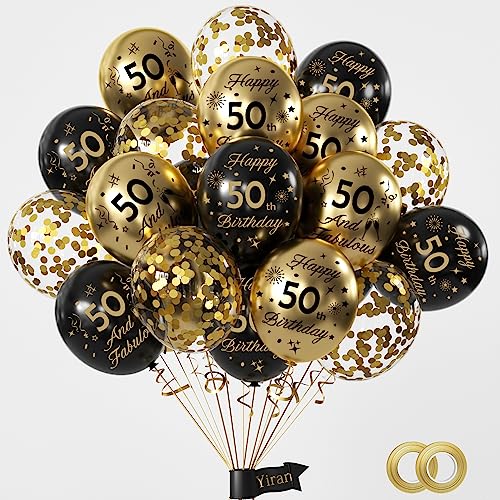 Schwarz Gold 50 Geburtstag Deko,15 Stück Luftballons Geburtstag Deko 50 Junge Mädchen,Happy Birthday Ballons Schwarz Gold Deko Set,Happy Birthday Ballon 50 Jahre für Party Dekoration,Geburtstagsparty von Yiran