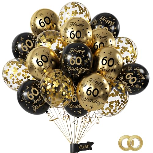 Schwarz Gold 60 Geburtstag Deko,15 Stück Luftballons Geburtstag Deko 60 Junge Mädchen,Happy Birthday Ballons Schwarz Gold Deko Set,Happy Birthday Ballon 60 Jahre für Party Dekoration,Geburtstagsparty von Yiran
