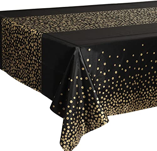 Schwarz und Gold Party Tischdecke Einweg für Rechteck Tisch, Gold Dot Confetti Geburtstag Tischdecke, für Baby Shower, Jungen Geburtstag, Jahrestag, Single Party, Tea Party, Hochzeit 137cm x 274cm Schwarz und Gold Party Tischdecke Einweg für Rechteck Tisch, Gold Dot Confetti Geburtstag Tischdecke, für Baby Shower, Jungen Geburtstag, Jahrestag, Single Party, Tea Party, Hochzeit 137cm x 274cm von Yiran
