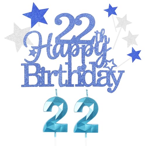 Tortenaufsatz für Geburtstag, personalisierbar, mit Kerzen der Zahl 22 und Sternen, Cupcake-Topper, Set mit 9 Stück, für Ihn, sie, Jungen, Mädchen, Männer, Frauen, Kinder – Blau Tortenaufsatz für Geburtstag, personalisierbar, mit Kerzen der Zahl 22 und Sternen, Cupcake-Topper, Set mit 9 Stück, für Ihn, sie, Jungen, Mädchen, Männer, Frauen, Kinder – Blau von Yiran