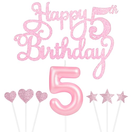 Tortenaufsatz-Set "Happy 5th Birthday" – Rosa Zahl 5 Kerzen, Sternherz, Cupcake-Topper, Kuchendekorationen für Sie und Ihn, Mädchen, Jahrestag (Set 8) Tortenaufsatz-Set "Happy 5th Birthday" – Rosa Zahl 5 Kerzen, Sternherz, Cupcake-Topper, Kuchendekorationen für Sie und Ihn, Mädchen, Jahrestag (Set 8) von Yiran