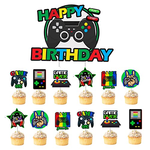 Video Spiele Happy Birthday Tortendeko, 13 Stück Spielkonsolen Thema Kuchen Deko, Kindern Tortendeko Geburtstag, Cupcake Topper für Jungen und Mädchen, Geburtstag Themen Party Dekoration Supplies von Yiran