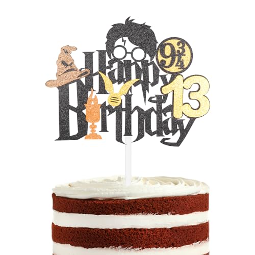 Yiran 1 x Magischer Zauberer Harry Potter-Kuchenaufsatz, Happy 13th Birthday, Harry Potter-Kuchendekoration, Cupcake-Topper für Jungen, Kinder, Geburtstag, Harry-Potter-Themenparty-Zubehör von Yiran