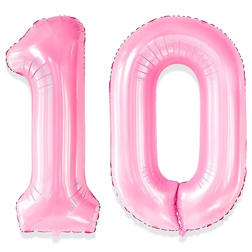 Yiran 10 Luftballons mit Zahlen, rosa, riesig, große Zahl 1 & 0, Zahl 10, Folien-Mylar-Luftballons, süßer erster Geburtstag, 10. Geburtstag, Party, Jahrestag, Dekorationen, Zubehör für Mädchen, von Yiran