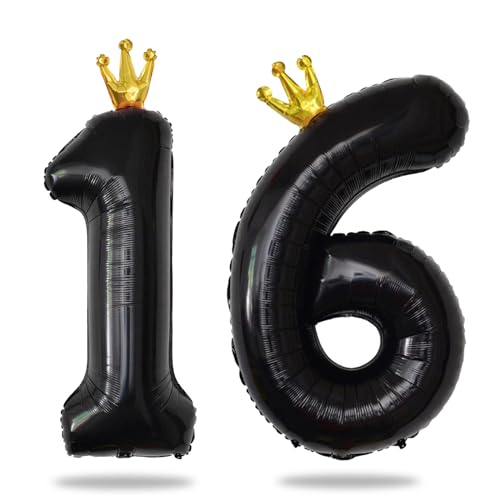 Yiran 101,6 cm schwarzer Folienballon Zahl 16 mit goldener Krone, große Zahlenballons, Helium 16 Ballon Zahlen, Schwarz 16 Geburtstag Dekorationen für Mädchen Jungen Kinder Jubiläum Party Dekorationen Yiran 101,6 cm schwarzer Folienballon Zahl 16 mit goldener Krone, große Zahlenballons, Helium 16 Ballon Zahlen, Schwarz 16 Geburtstag Dekorationen für Mädchen Jungen Kinder Jubiläum Party Dekorationen von Yiran